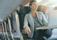 Woman works on the go