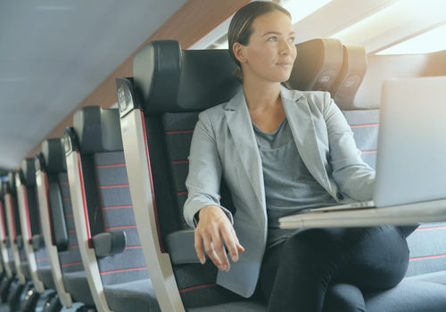 Woman works on the go