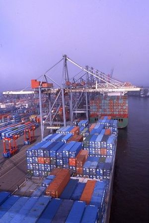 Stacked containers in the port of Hamburg