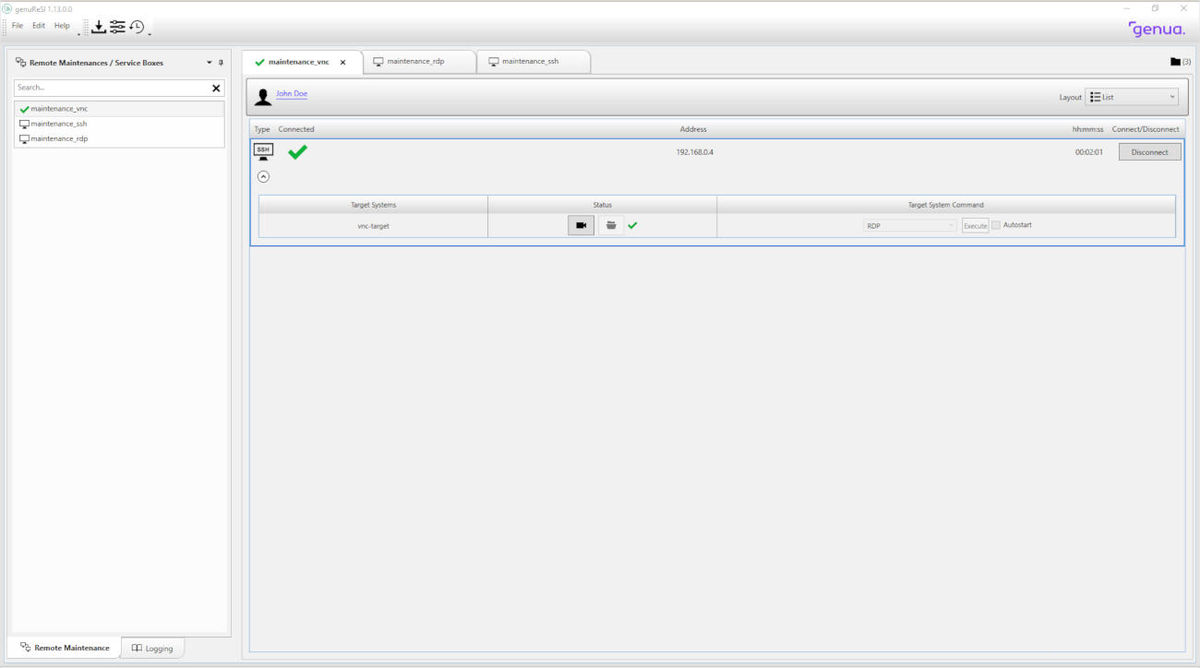 screenshot genua Remote Maintenance App