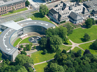 Aerial view of Bayer group headquarters in Leverkusen