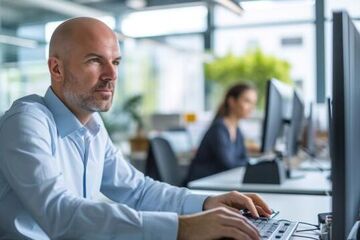 Man sits at an office desk